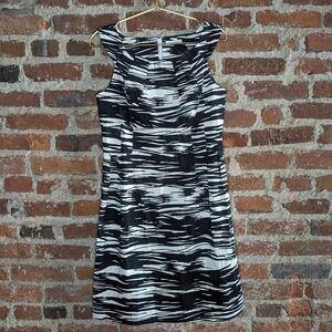 Calvin Klein Size 8‎ Black & Off White Brush Stroke A-Line Dress